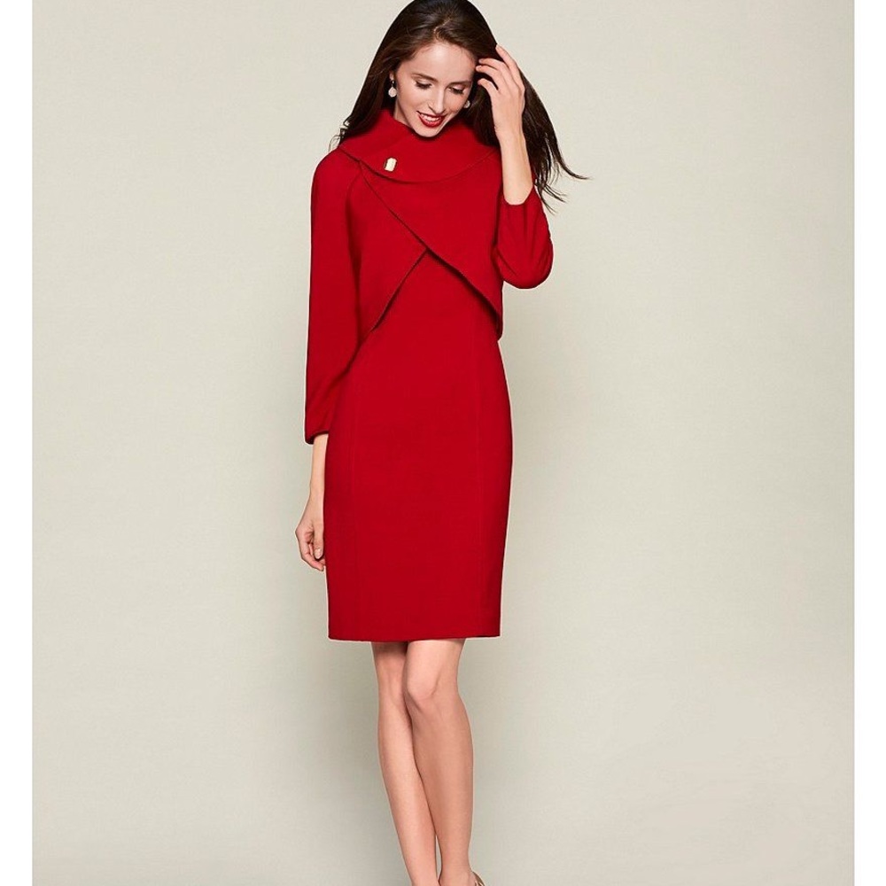 Tahari ALS Red Envelope Collar Dress Suit